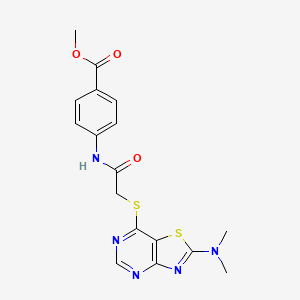molecular formula C17H17N5O3S2 B2568008 METHYL 4-(2-{[2-(DIMETHYLAMINO)-[1,3]THIAZOLO[4,5-D]PYRIMIDIN-7-YL]SULFANYL}ACETAMIDO)BENZOATE CAS No. 1189714-72-4