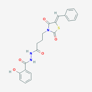 molecular formula C21H19N3O5S B256804 N'-[4-[(5Z)-5-benzylidene-2,4-dioxo-1,3-thiazolidin-3-yl]butanoyl]-2-hydroxybenzohydrazide 