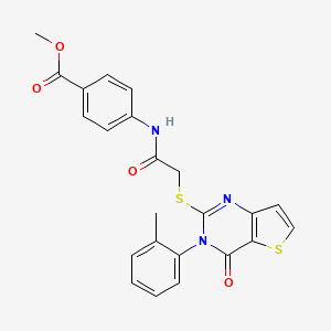 molecular formula C23H19N3O4S2 B2568046 methyl 4-(2-{[3-(2-methylphenyl)-4-oxo-3H,4H-thieno[3,2-d]pyrimidin-2-yl]sulfanyl}acetamido)benzoate CAS No. 1291856-09-1