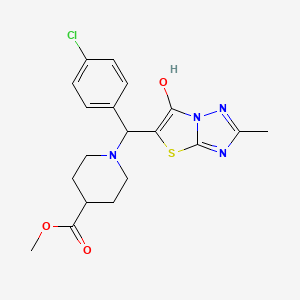 molecular formula C19H21ClN4O3S B2568059 Methyl 1-((4-chlorophenyl)(6-hydroxy-2-methylthiazolo[3,2-b][1,2,4]triazol-5-yl)methyl)piperidine-4-carboxylate CAS No. 851809-43-3