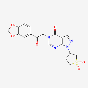 molecular formula C18H16N4O6S B2568068 5-(2-(benzo[d][1,3]dioxol-5-yl)-2-oxoethyl)-1-(1,1-dioxidotetrahydrothiophen-3-yl)-1H-pyrazolo[3,4-d]pyrimidin-4(5H)-one CAS No. 1105210-47-6