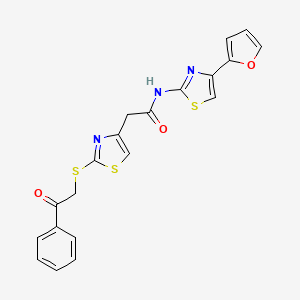 molecular formula C20H15N3O3S3 B2568107 N-(4-(furan-2-yl)thiazol-2-yl)-2-(2-((2-oxo-2-phenylethyl)thio)thiazol-4-yl)acetamide CAS No. 1206995-64-3