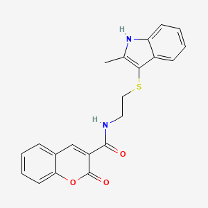 molecular formula C21H18N2O3S B2568119 N-{2-[(2-methyl-1H-indol-3-yl)sulfanyl]ethyl}-2-oxo-2H-chromene-3-carboxamide CAS No. 687575-04-8