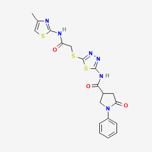 B2568128 N-(5-((2-((4-methylthiazol-2-yl)amino)-2-oxoethyl)thio)-1,3,4-thiadiazol-2-yl)-5-oxo-1-phenylpyrrolidine-3-carboxamide CAS No. 872594-68-8