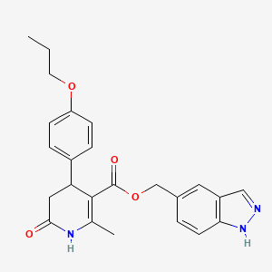 molecular formula C24H25N3O4 B2568152 (1H-indazol-5-yl)methyl 2-methyl-6-oxo-4-(4-propoxyphenyl)-1,4,5,6-tetrahydropyridine-3-carboxylate CAS No. 2173996-80-8