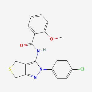 molecular formula C19H16ClN3O2S B2568174 N-[2-(4-chlorophenyl)-2H,4H,6H-thieno[3,4-c]pyrazol-3-yl]-2-methoxybenzamide CAS No. 361168-41-4