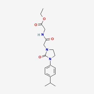 molecular formula C18H25N3O4 B2568233 Ethyl 2-(2-(3-(4-isopropylphenyl)-2-oxoimidazolidin-1-yl)acetamido)acetate CAS No. 1251633-94-9