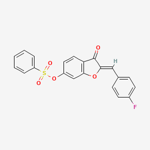 molecular formula C21H13FO5S B2568290 (Z)-2-(4-fluorobenzylidene)-3-oxo-2,3-dihydrobenzofuran-6-yl benzenesulfonate CAS No. 929470-62-2