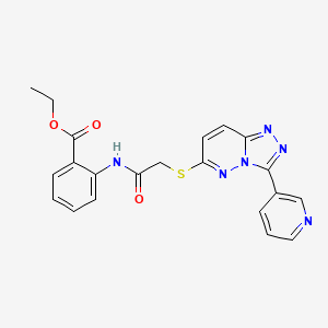 molecular formula C21H18N6O3S B2568320 Ethyl 2-(2-((3-(pyridin-3-yl)-[1,2,4]triazolo[4,3-b]pyridazin-6-yl)thio)acetamido)benzoate CAS No. 868968-85-8