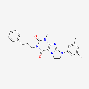 molecular formula C25H27N5O2 B2568372 8-(3,5-dimethylphenyl)-1-methyl-3-(3-phenylpropyl)-7,8-dihydro-1H-imidazo[2,1-f]purine-2,4(3H,6H)-dione CAS No. 872843-42-0