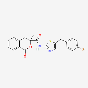 molecular formula C21H17BrN2O3S B2568384 N-{5-[(4-bromophenyl)methyl]-1,3-thiazol-2-yl}-3-methyl-1-oxo-3,4-dihydro-1H-2-benzopyran-3-carboxamide CAS No. 708250-52-6