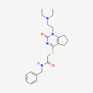 molecular formula C22H30N4O2S B2568392 N-benzyl-2-((1-(2-(diethylamino)ethyl)-2-oxo-2,5,6,7-tetrahydro-1H-cyclopenta[d]pyrimidin-4-yl)thio)acetamide CAS No. 898459-60-4