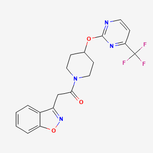molecular formula C19H17F3N4O3 B2568427 2-(1,2-Benzoxazol-3-yl)-1-(4-{[4-(trifluoromethyl)pyrimidin-2-yl]oxy}piperidin-1-yl)ethan-1-one CAS No. 2380184-21-2