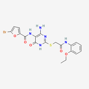 molecular formula C19H18BrN5O5S B2568488 N-(4-amino-2-((2-((2-ethoxyphenyl)amino)-2-oxoethyl)thio)-6-oxo-1,6-dihydropyrimidin-5-yl)-5-bromofuran-2-carboxamide CAS No. 888428-29-3