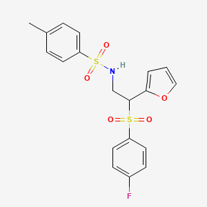 molecular formula C19H18FNO5S2 B2568550 N-[2-(4-fluorobenzenesulfonyl)-2-(furan-2-yl)ethyl]-4-methylbenzene-1-sulfonamide CAS No. 896327-74-5