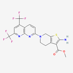 molecular formula C19H14F6N4O2S B2568567 Methyl 2-amino-6-[5,7-bis(trifluoromethyl)[1,8]naphthyridin-2-yl]-4,5,6,7-tetrahydrothieno[2,3-c]pyridine-3-carboxylate CAS No. 339096-58-1