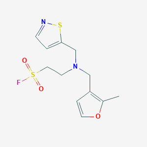molecular formula C12H15FN2O3S2 B2568570 2-[(2-Methylfuran-3-yl)methyl-(1,2-thiazol-5-ylmethyl)amino]ethanesulfonyl fluoride CAS No. 2411317-78-5