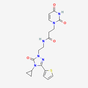 molecular formula C18H20N6O4S B2568581 N-(2-(4-cyclopropyl-5-oxo-3-(thiophen-2-yl)-4,5-dihydro-1H-1,2,4-triazol-1-yl)ethyl)-3-(2,4-dioxo-3,4-dihydropyrimidin-1(2H)-yl)propanamide CAS No. 1448065-89-1