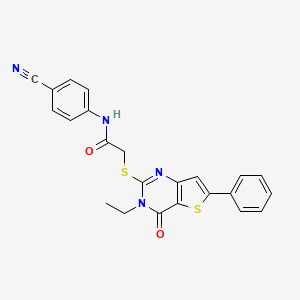 molecular formula C23H18N4O2S2 B2568584 N-(4-cyanophenyl)-2-({3-ethyl-4-oxo-6-phenyl-3H,4H-thieno[3,2-d]pyrimidin-2-yl}sulfanyl)acetamide CAS No. 1206990-68-2