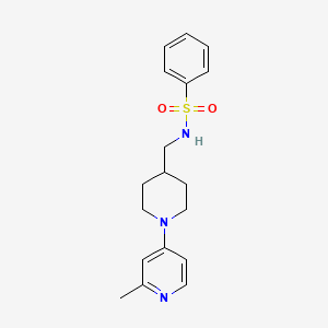 molecular formula C18H23N3O2S B2568677 N-((1-(2-methylpyridin-4-yl)piperidin-4-yl)methyl)benzenesulfonamide CAS No. 2034530-07-7