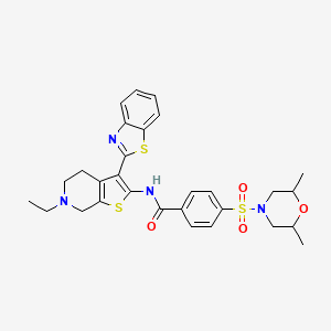 molecular formula C29H32N4O4S3 B2568737 N-(3-(benzo[d]thiazol-2-yl)-6-ethyl-4,5,6,7-tetrahydrothieno[2,3-c]pyridin-2-yl)-4-((2,6-dimethylmorpholino)sulfonyl)benzamide CAS No. 489470-50-0