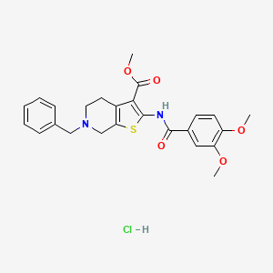 molecular formula C25H27ClN2O5S B2568767 Methyl 6-benzyl-2-(3,4-dimethoxybenzamido)-4,5,6,7-tetrahydrothieno[2,3-c]pyridine-3-carboxylate hydrochloride CAS No. 1217098-44-6