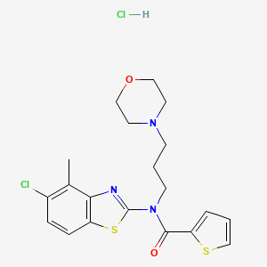 molecular formula C20H23Cl2N3O2S2 B2568861 N-(5-chloro-4-methylbenzo[d]thiazol-2-yl)-N-(3-morpholinopropyl)thiophene-2-carboxamide hydrochloride CAS No. 1219211-14-9