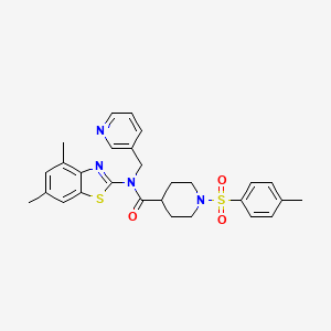 molecular formula C28H30N4O3S2 B2568872 N-(4,6-dimethylbenzo[d]thiazol-2-yl)-N-(pyridin-3-ylmethyl)-1-tosylpiperidine-4-carboxamide CAS No. 923374-72-5