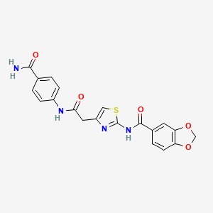 molecular formula C20H16N4O5S B2568882 N-(4-(2-((4-carbamoylphenyl)amino)-2-oxoethyl)thiazol-2-yl)benzo[d][1,3]dioxole-5-carboxamide CAS No. 941943-70-0