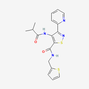 molecular formula C18H18N4O2S2 B2568898 4-(2-methylpropanamido)-3-(pyridin-2-yl)-N-[(thiophen-2-yl)methyl]-1,2-thiazole-5-carboxamide CAS No. 1251676-95-5