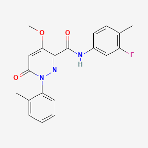molecular formula C20H18FN3O3 B2568946 N-(3-fluoro-4-methylphenyl)-4-methoxy-1-(2-methylphenyl)-6-oxo-1,6-dihydropyridazine-3-carboxamide CAS No. 941926-71-2