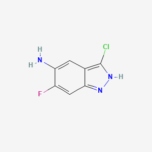 molecular formula C7H5ClFN3 B2569243 3-Chloro-6-fluoro-1H-indazol-5-amine CAS No. 864082-73-5