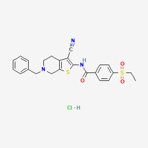 molecular formula C24H24ClN3O3S2 B2569280 N-(6-benzyl-3-cyano-4,5,6,7-tetrahydrothieno[2,3-c]pyridin-2-yl)-4-(ethylsulfonyl)benzamide hydrochloride CAS No. 1216928-17-4