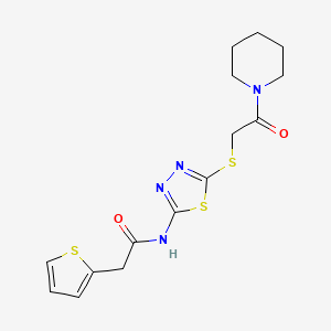 molecular formula C15H18N4O2S3 B2569295 N-(5-{[2-oxo-2-(piperidin-1-yl)ethyl]sulfanyl}-1,3,4-thiadiazol-2-yl)-2-(thiophen-2-yl)acetamide CAS No. 476466-44-1
