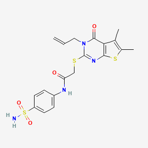 molecular formula C19H20N4O4S3 B2569301 2-((3-allyl-5,6-dimethyl-4-oxo-3,4-dihydrothieno[2,3-d]pyrimidin-2-yl)thio)-N-(4-sulfamoylphenyl)acetamide CAS No. 307324-35-2