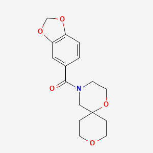 molecular formula C16H19NO5 B2569362 Benzo[d][1,3]dioxol-5-yl(1,9-dioxa-4-azaspiro[5.5]undecan-4-yl)methanone CAS No. 1426314-90-0
