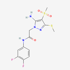 molecular formula C13H14F2N4O3S2 B2569449 2-[5-amino-4-methanesulfonyl-3-(methylsulfanyl)-1H-pyrazol-1-yl]-N-(3,4-difluorophenyl)acetamide CAS No. 1019097-89-2