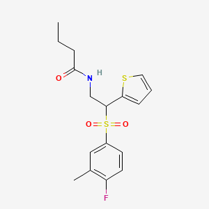 molecular formula C17H20FNO3S2 B2569463 N-[2-(4-fluoro-3-methylbenzenesulfonyl)-2-(thiophen-2-yl)ethyl]butanamide CAS No. 923150-81-6