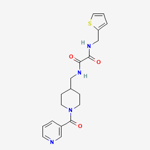 molecular formula C19H22N4O3S B2569497 N1-((1-nicotinoylpiperidin-4-yl)methyl)-N2-(thiophen-2-ylmethyl)oxalamide CAS No. 1396747-01-5