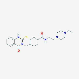 molecular formula C24H35N5O2S B2569535 N-(2-(4-ethylpiperazin-1-yl)ethyl)-4-((4-oxo-2-thioxo-1,2-dihydroquinazolin-3(4H)-yl)methyl)cyclohexanecarboxamide CAS No. 689766-24-3