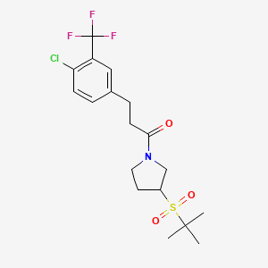 molecular formula C18H23ClF3NO3S B2569552 1-(3-(Tert-butylsulfonyl)pyrrolidin-1-yl)-3-(4-chloro-3-(trifluoromethyl)phenyl)propan-1-one CAS No. 1797781-80-6