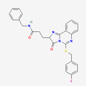 molecular formula C27H23FN4O2S B2569571 N-benzyl-3-(5-{[(4-fluorophenyl)methyl]sulfanyl}-3-oxo-2H,3H-imidazo[1,2-c]quinazolin-2-yl)propanamide CAS No. 1042934-79-1