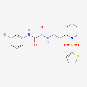 molecular formula C19H22ClN3O4S2 B2569576 N1-(3-chlorophenyl)-N2-(2-(1-(thiophen-2-ylsulfonyl)piperidin-2-yl)ethyl)oxalamide CAS No. 898451-10-0