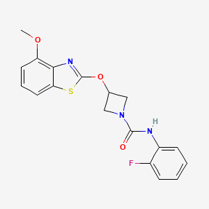 molecular formula C18H16FN3O3S B2569584 N-(2-FLUOROPHENYL)-3-[(4-METHOXY-1,3-BENZOTHIAZOL-2-YL)OXY]AZETIDINE-1-CARBOXAMIDE CAS No. 1421472-82-3
