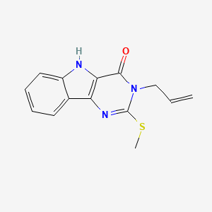 molecular formula C14H13N3OS B2569637 2-(methylsulfanyl)-3-(prop-2-en-1-yl)-3H,4H,5H-pyrimido[5,4-b]indol-4-one CAS No. 888444-45-9