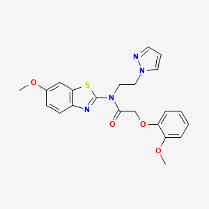 molecular formula C22H22N4O4S B2569652 N-(2-(1H-pyrazol-1-yl)ethyl)-N-(6-methoxybenzo[d]thiazol-2-yl)-2-(2-methoxyphenoxy)acetamide CAS No. 1171329-13-7
