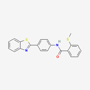 molecular formula C21H16N2OS2 B2569686 N-[4-(1,3-benzothiazol-2-yl)phenyl]-2-(methylsulfanyl)benzamide CAS No. 896026-04-3