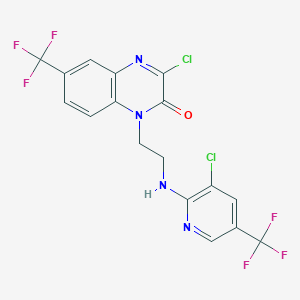 molecular formula C17H10Cl2F6N4O B2569697 3-Chloro-1-(2-((3-chloro-5-(trifluoromethyl)-2-pyridinyl)amino)ethyl)-6-(trifluoromethyl)-2(1H)-quinoxalinone CAS No. 337921-03-6