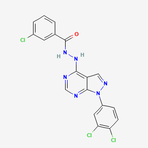 B2569746 3-chloro-N'-(1-(3,4-dichlorophenyl)-1H-pyrazolo[3,4-d]pyrimidin-4-yl)benzohydrazide CAS No. 881073-77-4