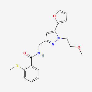 molecular formula C19H21N3O3S B2569747 N-((5-(furan-2-yl)-1-(2-methoxyethyl)-1H-pyrazol-3-yl)methyl)-2-(methylthio)benzamide CAS No. 1421513-14-5